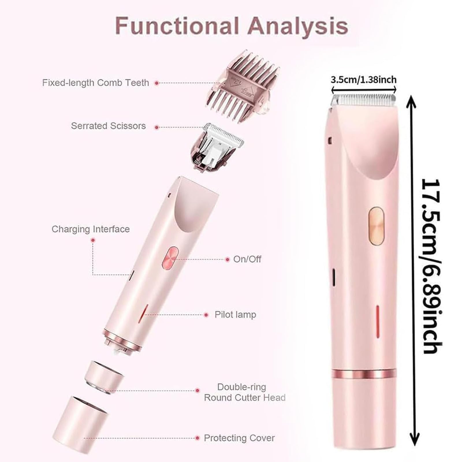 Ezme Razor Trimmie 2.0 - 2-in-1 Electric Shaver for Women, Waterproof Wet/Dry Bikini Trimmer & Body Hair Remover for Underarms, Legs, Arms - Perfect for Travel & Quick Grooming (Pink)