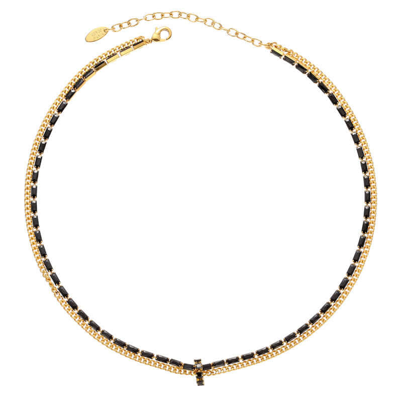 Black and Gold Layered Tennis Chain Necklace for Men & Women | 18K Gold Plated Stainless Steel Hip Hop Jewelry | Perfect for Parties, Gifts & Everyday Wear (QT2203)