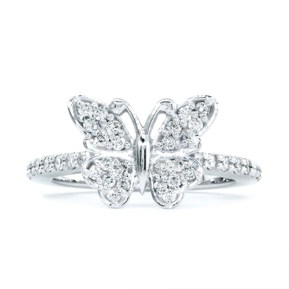 14K White Gold Diamond Butterfly Ring with 0.50CT Diamond Band - Elegant Jewelry for Women, Perfect for Anniversary Gifts, Valentine's Day & Special Occasions