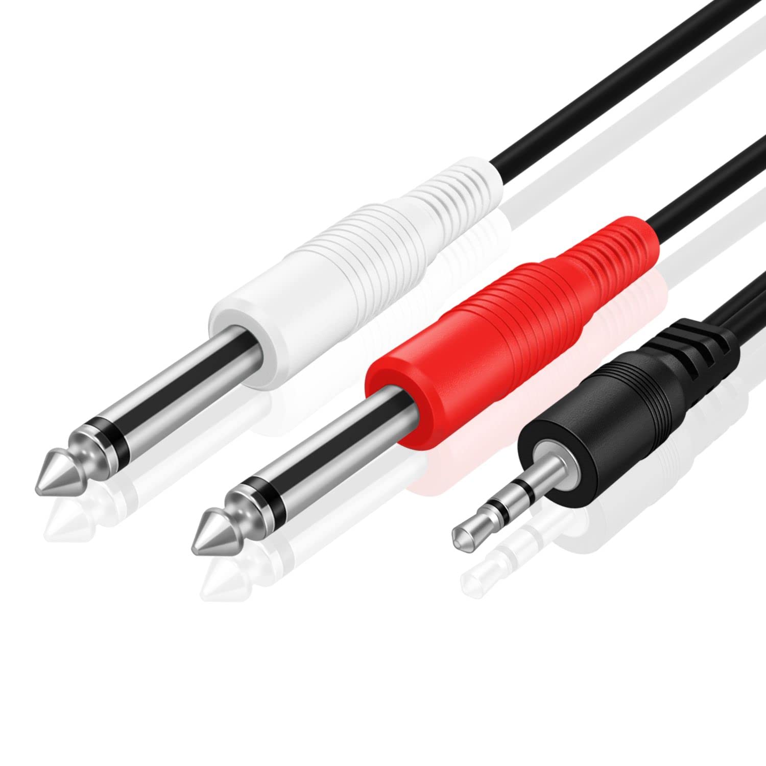 TNP Products 3ft 3.5mm TRS to Dual 6.35mm TS Audio Cable - Male to Male Y Splitter for Headphones, Smartphones, Laptops, Speakers, Amplifiers & Audio Mixers - Perfect for Home Studios, DJ Setups & Live Performances