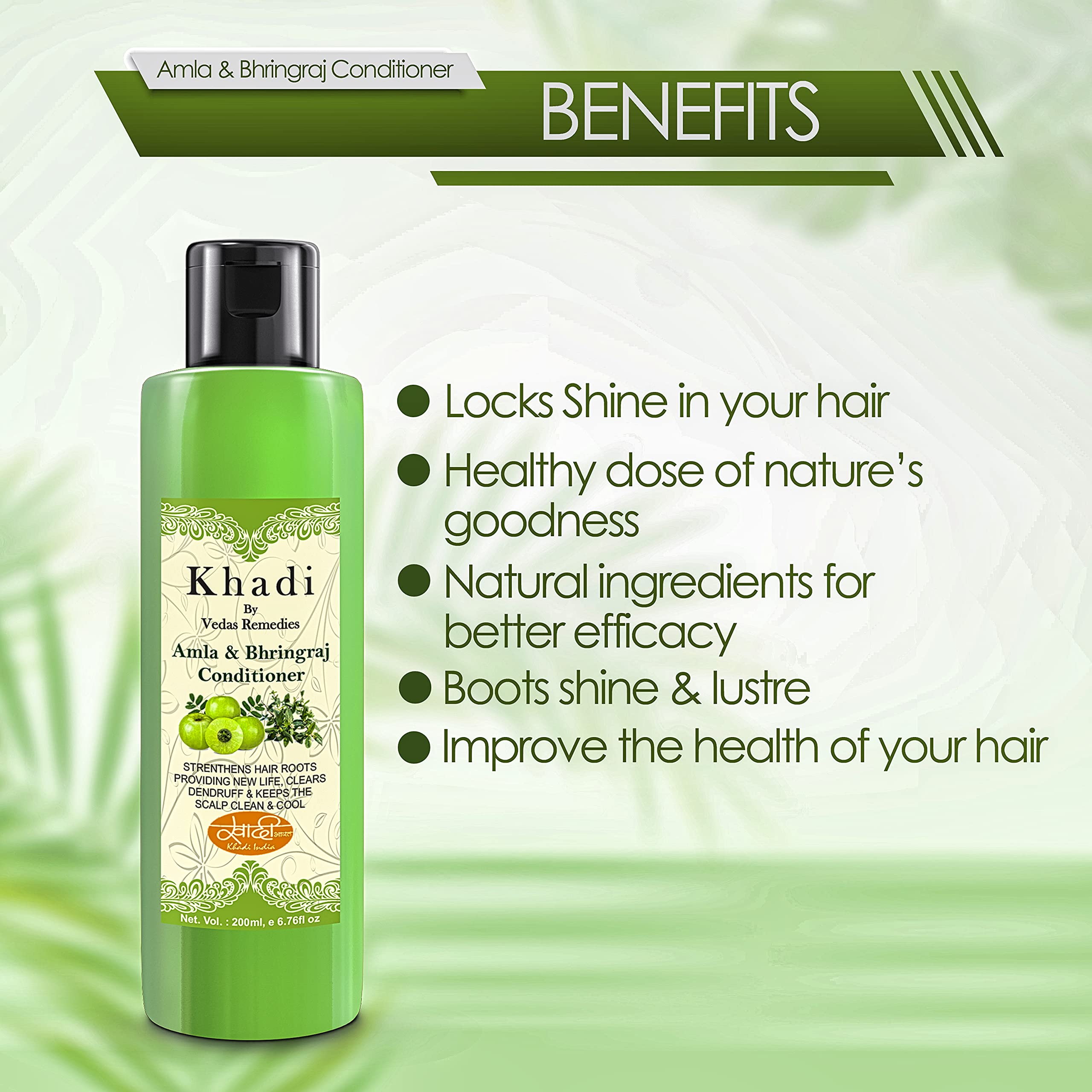 Khadi Vedas Remedies Amla & Bringraj Herbal Ayurvedic Hair Conditioner 200ml - Natural Hair Fall Control for Women & Men | 5X Damage Repair with Herbal Ingredients | Perfect for Dry, Damaged Hair & Daily Nourishment