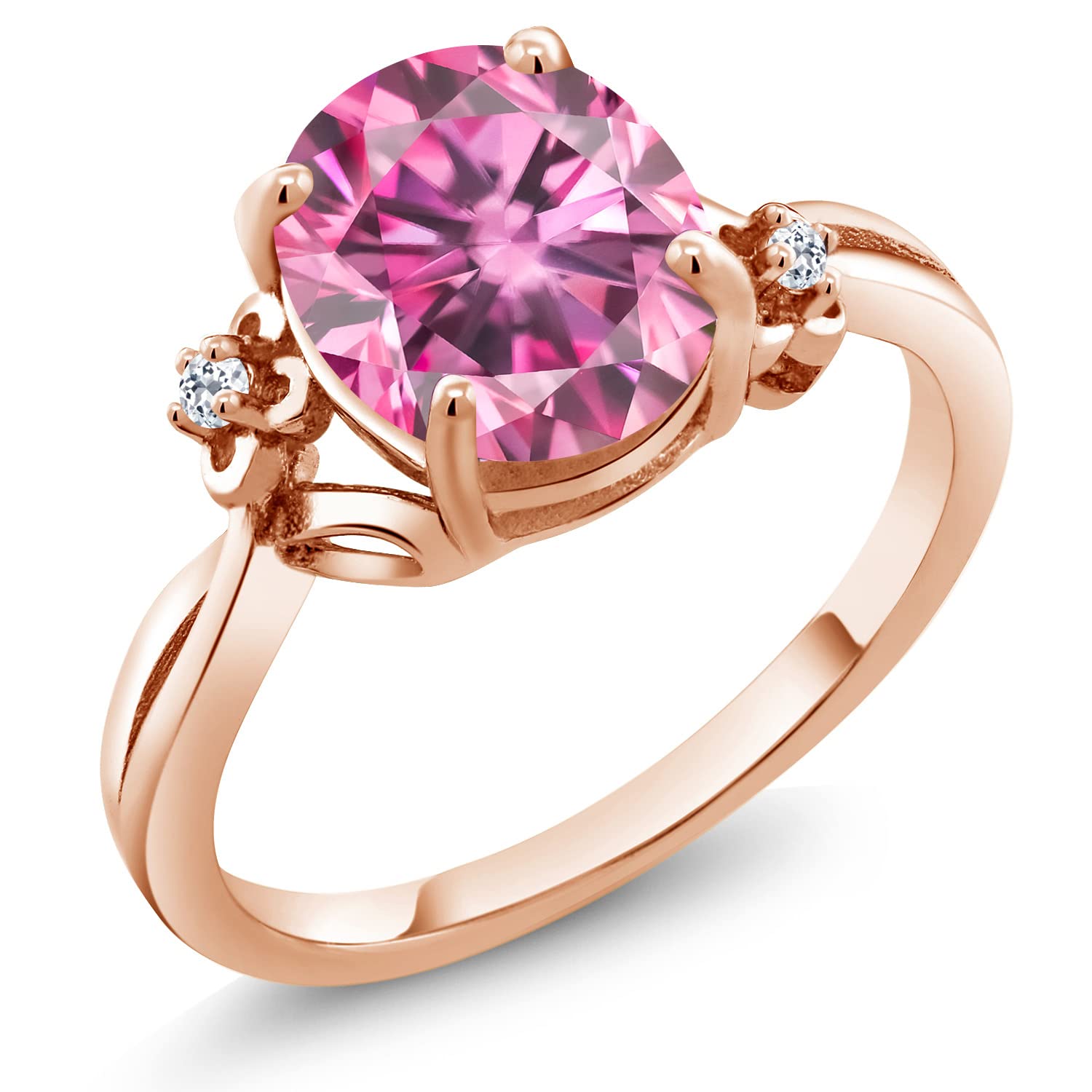 18K Rose Gold Plated Silver Ring with Oval Pink Moissanite & Topaz (2.90 CTTW) - Elegant Jewelry for Women, Perfect for Engagement, Wedding & Special Occasions