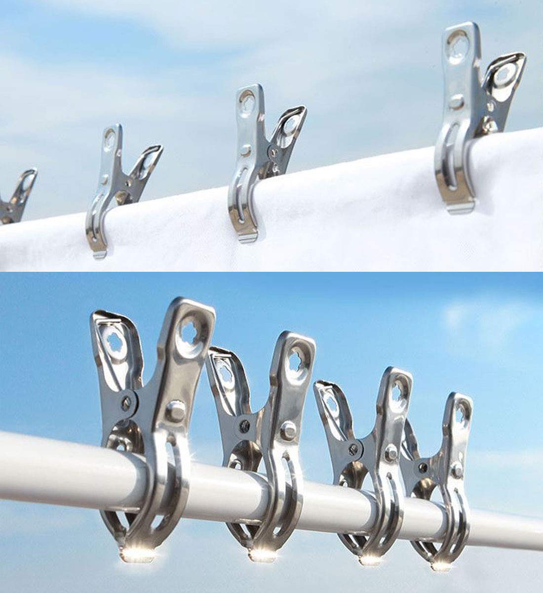 32 Pack Heavy Duty Stainless Steel Clothes Pins - Metal Beach Chair Towel Clips, Garden Row Cover Clamps & Greenhouse Clips for Outdoor, Poolside, and Gardening Use