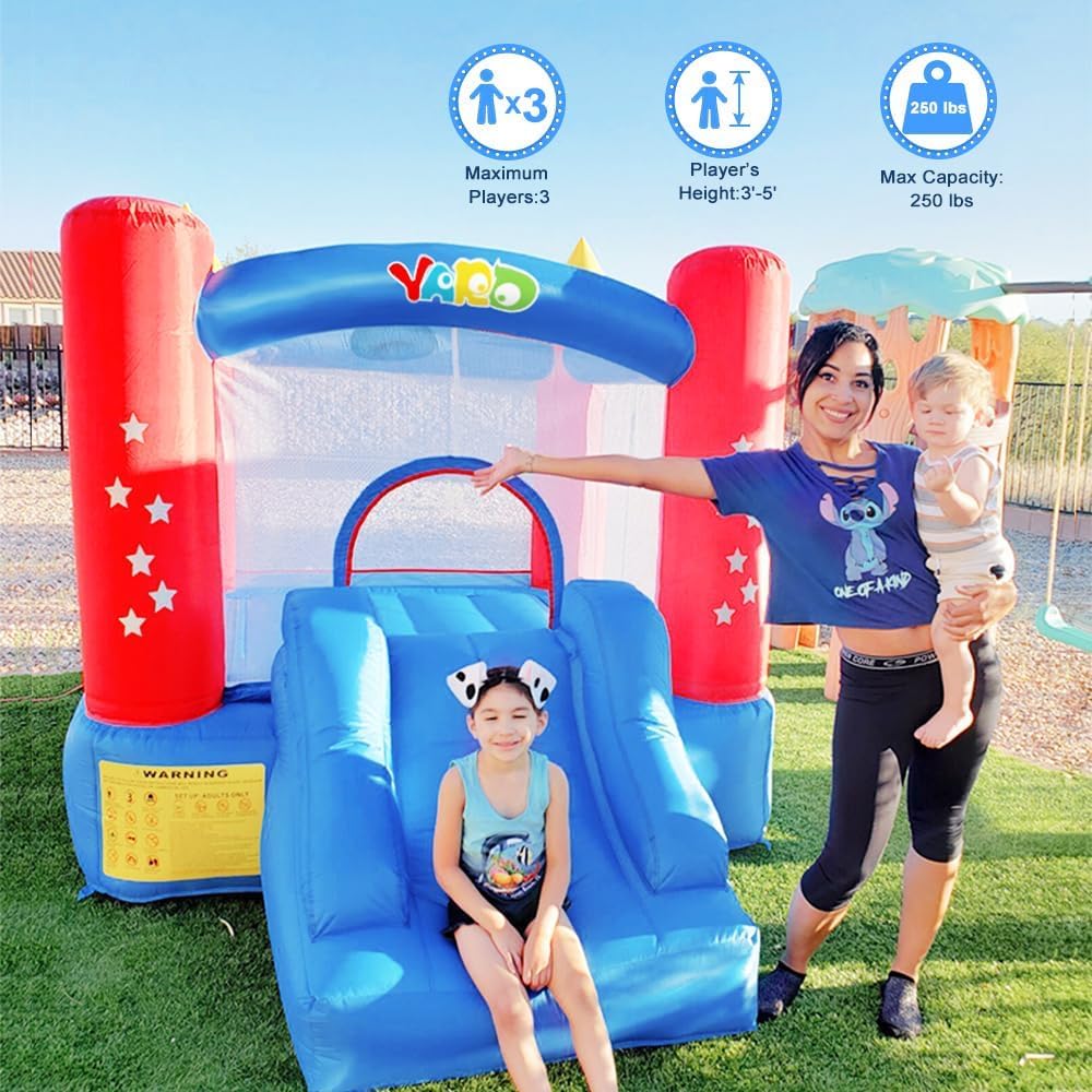 Inflatable Bounce House with Slide for Kids 3-8 Years - 9.5x6.5x6.5FT Bouncy Castle with Blower & Play Balls - Indoor & Outdoor Jumping Playhouse for Toddler Birthday Parties, Backyard Fun, Summer Activities