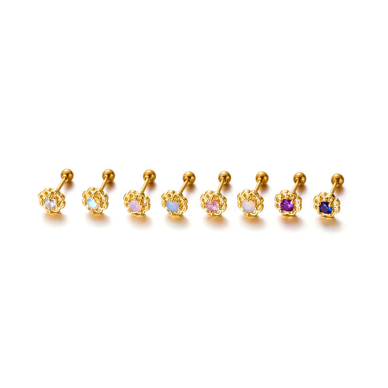 20G Cartilage Tiny Stud Earrings - Sunflower Opal Stud Earrings for Women | Dainty Gold Earrings for Daily Wear, Gift for Her, Perfect for Work & Special Occasions