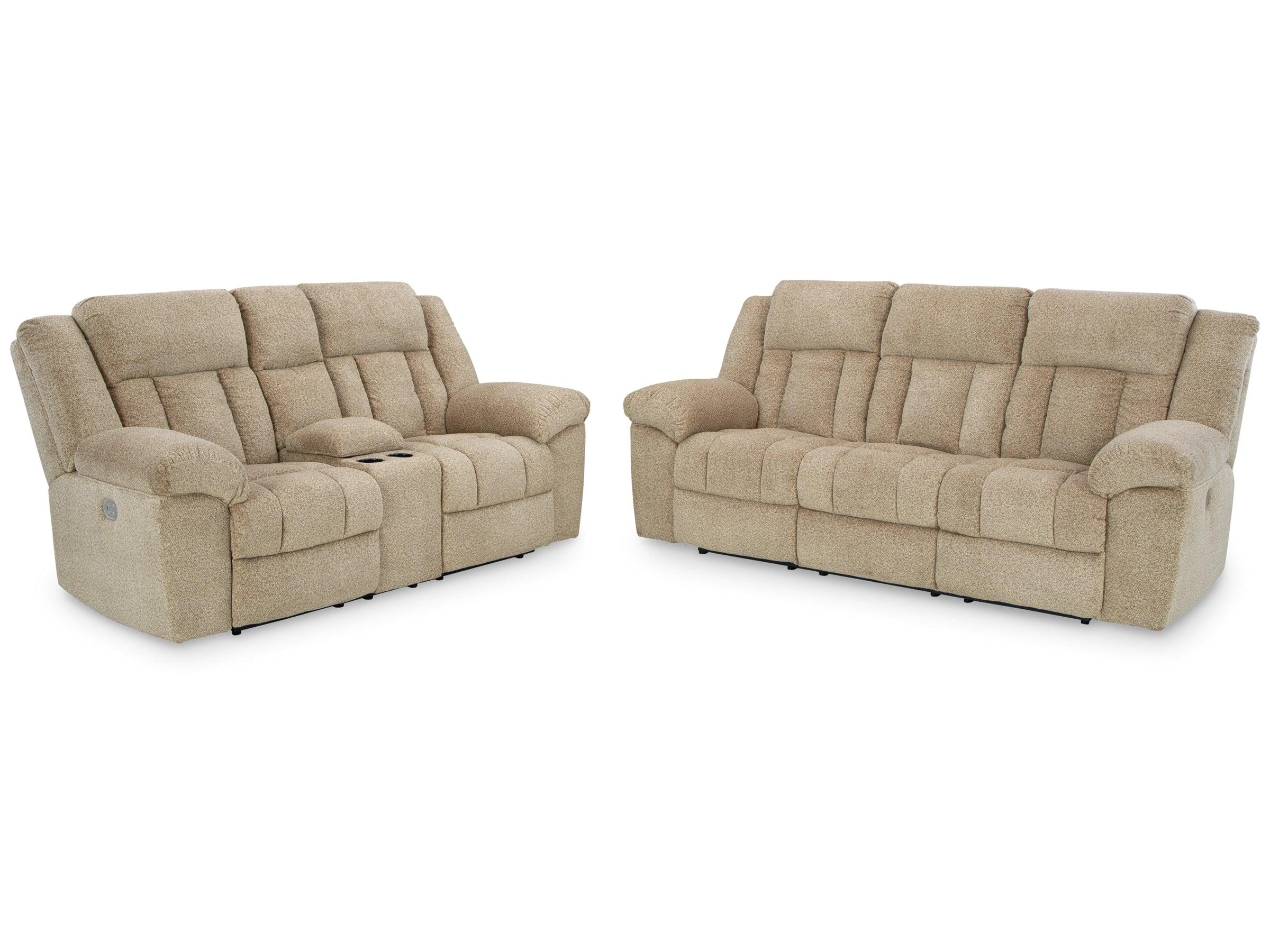 Tip Off Wheat Reclining Sofa & Loveseat Set 69305 - Comfortable Living Room Furniture for Relaxation & Movie Nights