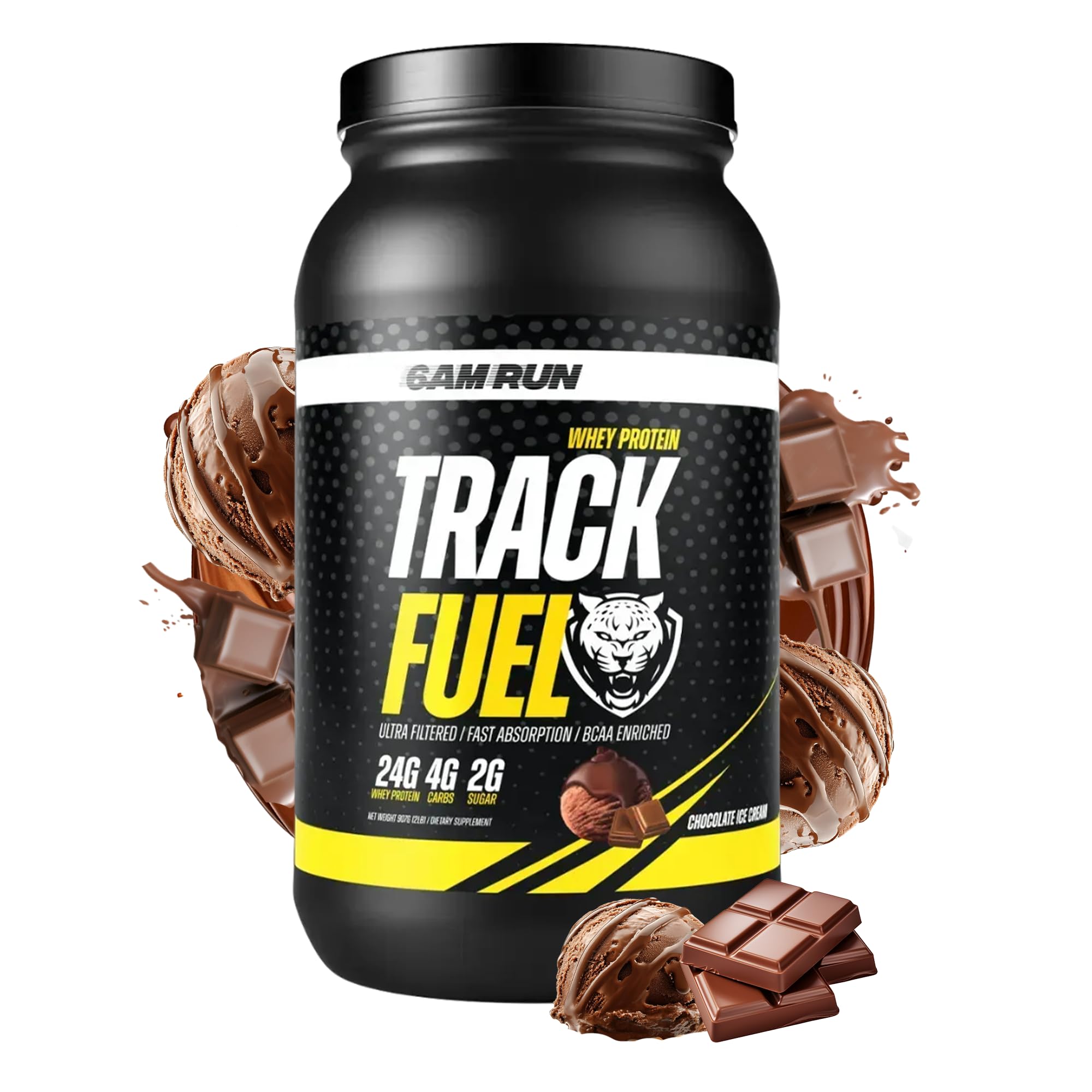 6AM Run Track Fuel Whey Protein Powder - BCAAs for Muscle Recovery - Digestive Enzymes for Better Absorption - Gluten-Free Chocolate Flavor - Pre/Post Workout Supplement for Athletes & Fitness Enthusiasts