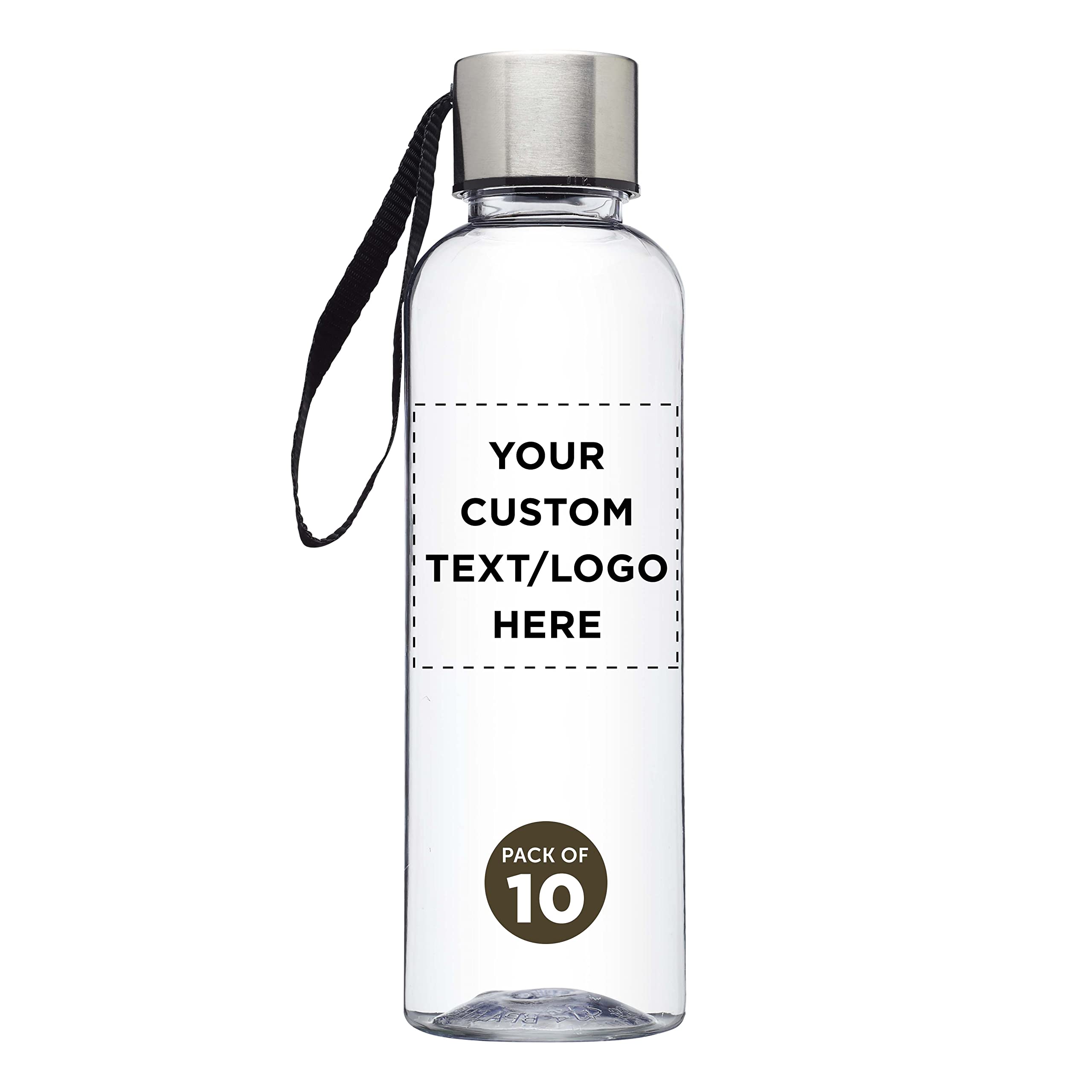 Custom 17oz Personalized Genie Plastic Water Bottles with Strap - 10 Pack Bulk Refillable Sports Bottles for Gym, Hiking, Cycling & School - Durable BPA-Free Bottles for Workouts, Outdoor Adventures & Daily Hydration - Black