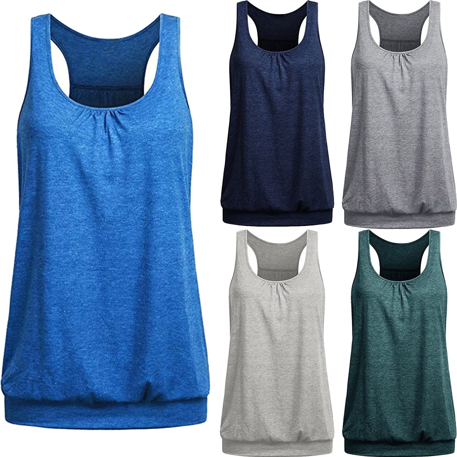 Women's Sleeveless Round Neck Racerback Tank Top - Loose Fit Workout Tee for Running, Yoga & Gym - Breathable Summer Tunic Blouse for Casual Wear & Athletic Activities