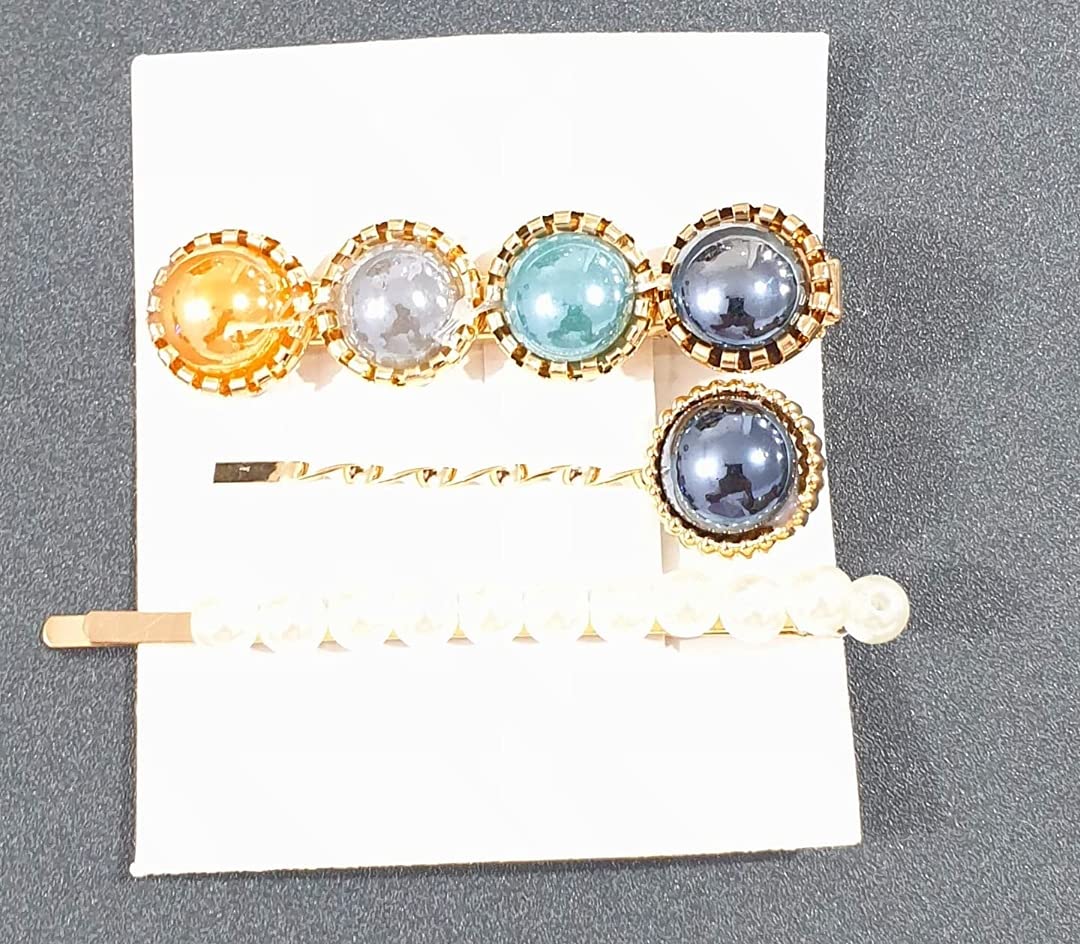 Elegant Korean Style Pearl Hair Clips for Women - Rhinestone Hair Barrettes & Hairpins Set of 3 (CLIP-2) | Perfect for Weddings, Parties & Everyday Fashion Accessories
