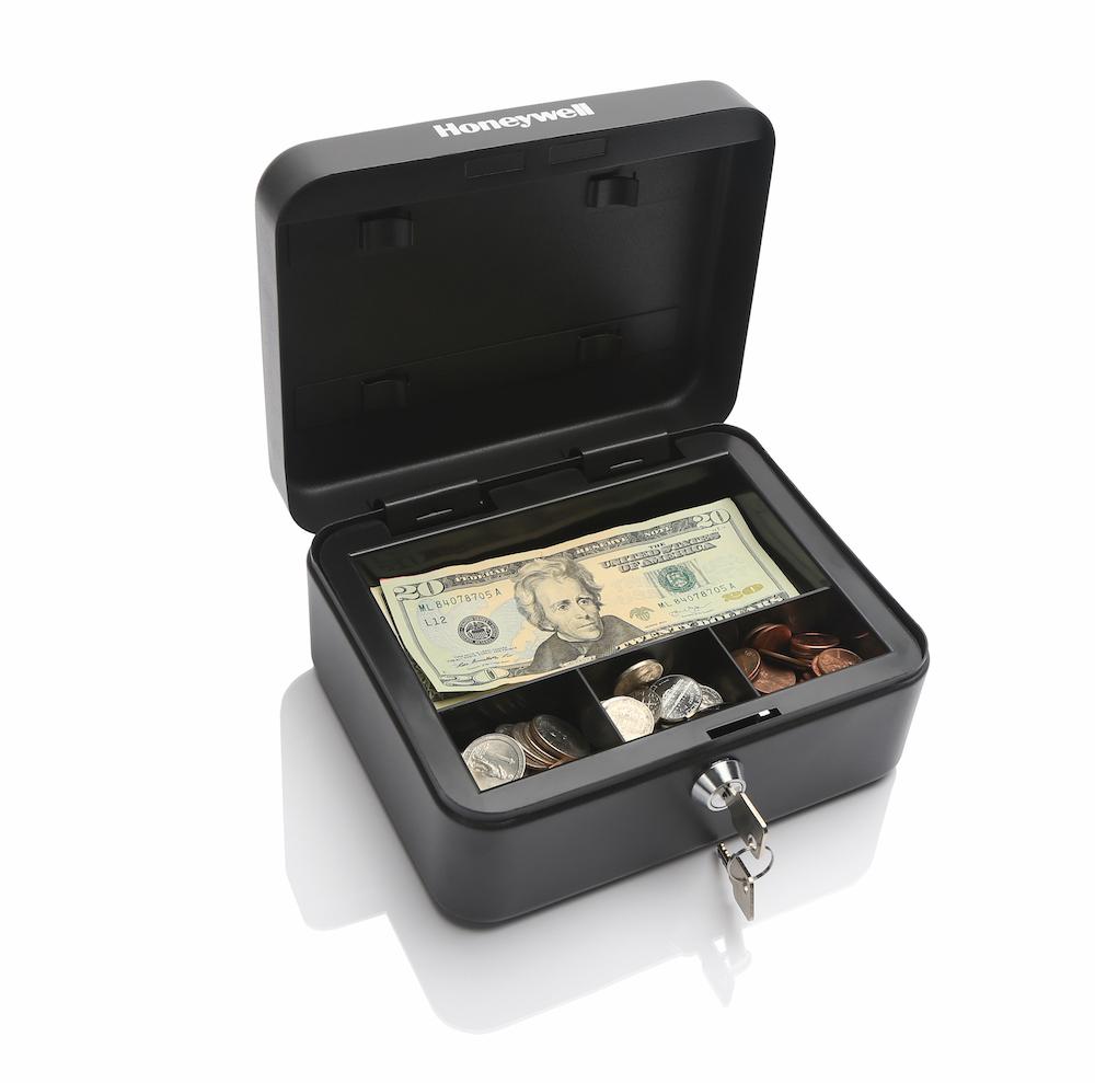 Honeywell 6111 Convertible Cash & Key Box with Key Lock - Secure Storage for Home, Office & Travel (Holds 10 Keys) | Ideal for Valuables, Documents & Spare Keys