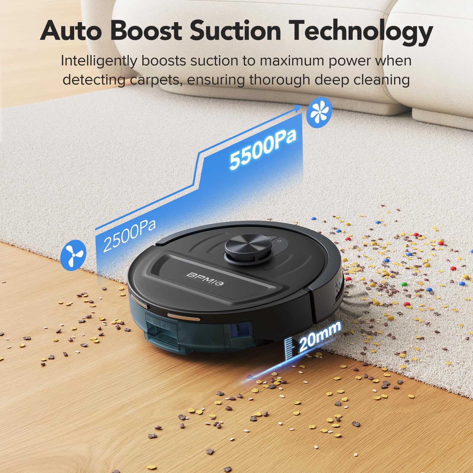 BPMIO Robot Vacuum and Mop Combo - 5500Pa Strong Suction, LiDAR Navigation Smart Mapping, 120-Min Runtime, WiFi/Alexa App Control - Perfect for Pet Hair, Hardwood Floors & Large Homes (Auto-Schedule Cleaning for Daily Use)