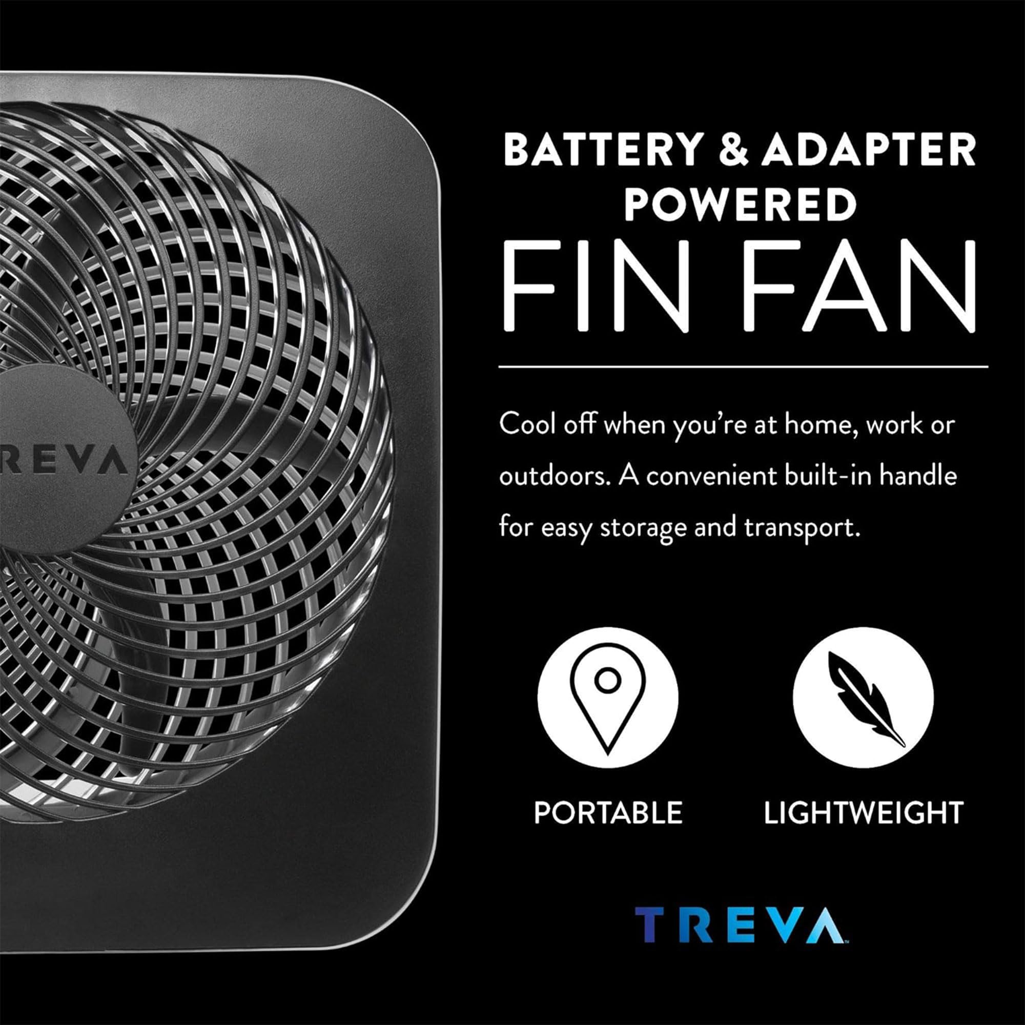 Treva 10-Inch Portable Desk Fan - Battery & AC Powered with 2 Speed Settings, Quiet Air Circulator for Home Office, Bedroom, Travel & Outdoor Use (Black)
