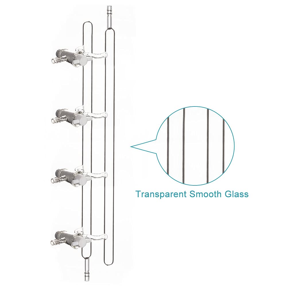 Stonylab 4-Port Borosilicate Glass Vacuum Manifold with Stopcocks - Dual Bank Schlenk Line for Chemistry Lab, Organic Synthesis & Air-Sensitive Experiments