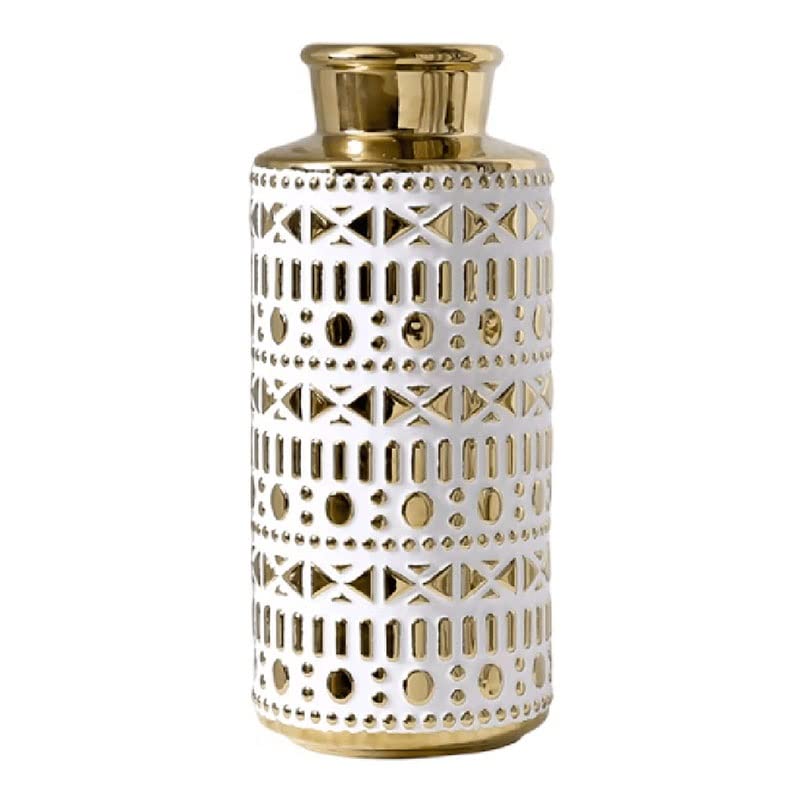 European-Style Creative Simple Retro Electroplated Embossed Ceramic Vase - Gold Large Home Decor for Living Room, Office Table | Perfect for Flower Arrangements, Wedding Centerpieces & Modern Interior Design