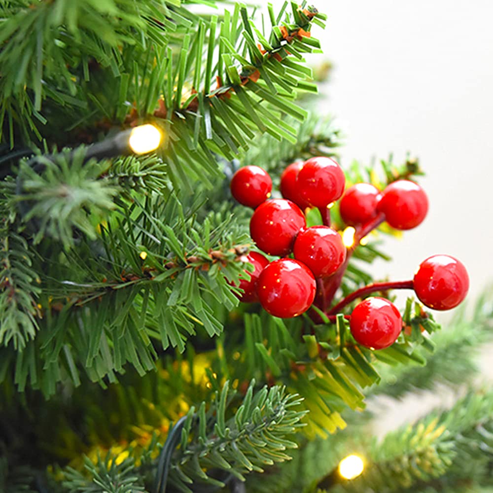 30 Artificial Red Berry Stems - 7.9 Inch Christmas Holly Berry Branches for Holiday Decor, DIY Crafts, Wreaths & Centerpieces | Perfect for Christmas Tree Decorations, Table Arrangements & Seasonal Home Decor