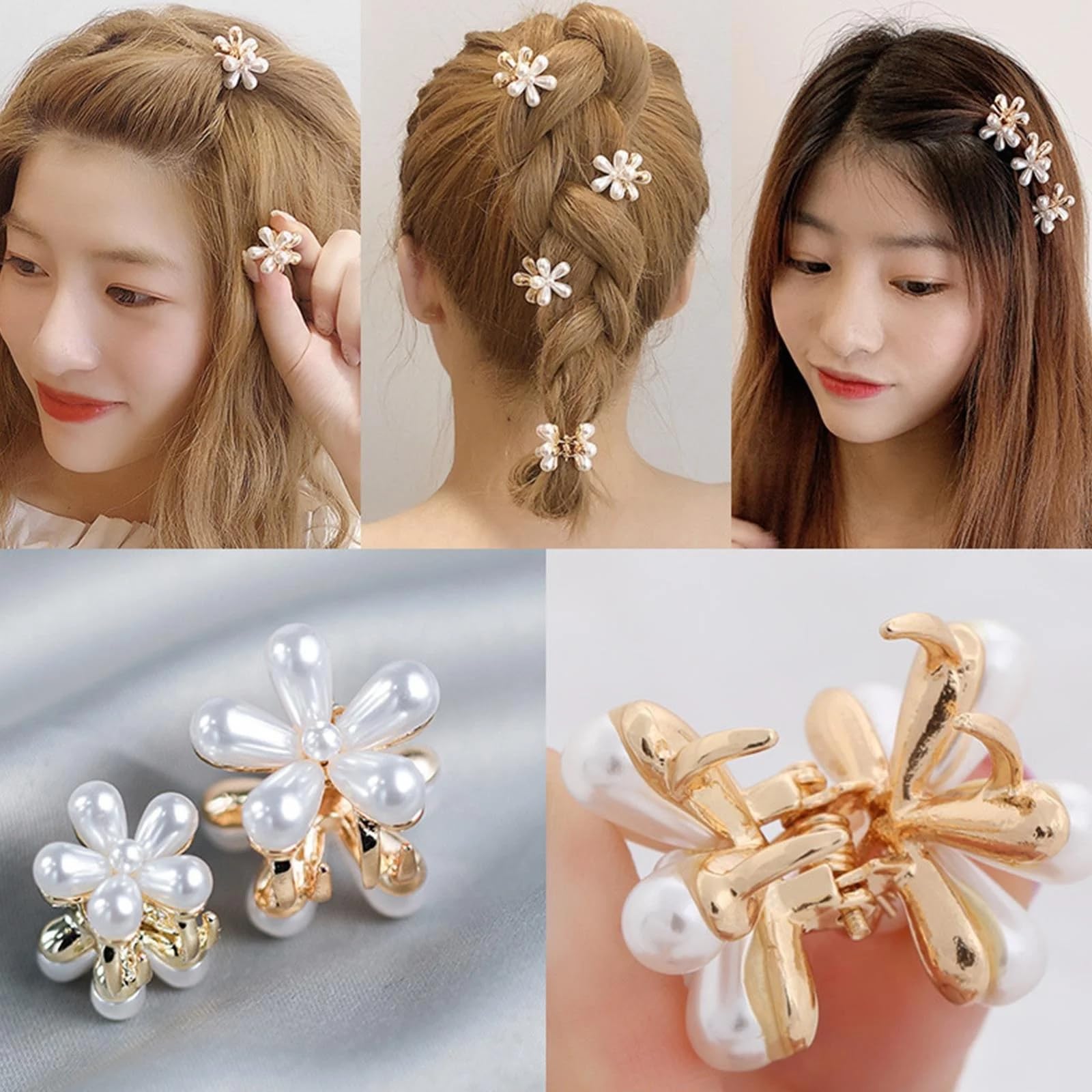 SMARTBUYER 10 Pcs Small Pearl Hair Claw Clips - Mini Pearl Hair Clips with Flower Design, Sweet Artificial Bangs Hair Accessories for Women & Girls - Perfect for Weddings, Parties & Everyday Styling