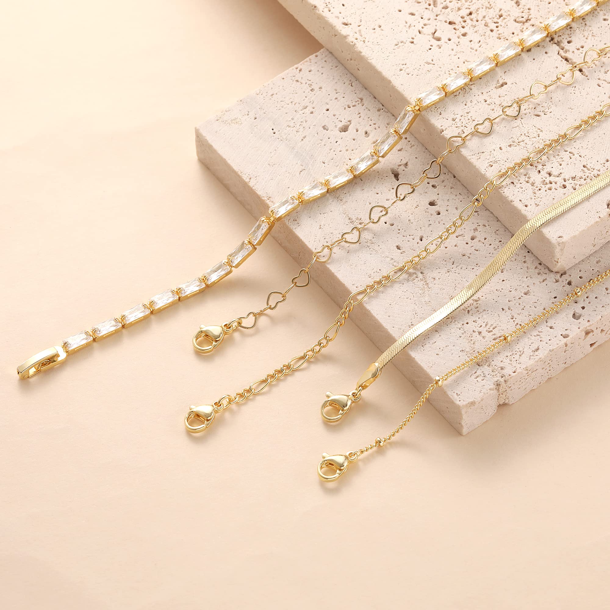 Trendy 14K Gold Plated Beaded Chain Bracelet Set for Women - Dainty Stackable Paperclip Bracelets, Thin Small Cute Jewelry Gift (Waterproof, Fashion Accessories) - Perfect for Daily Wear, Office, Date Night & Special Occasions