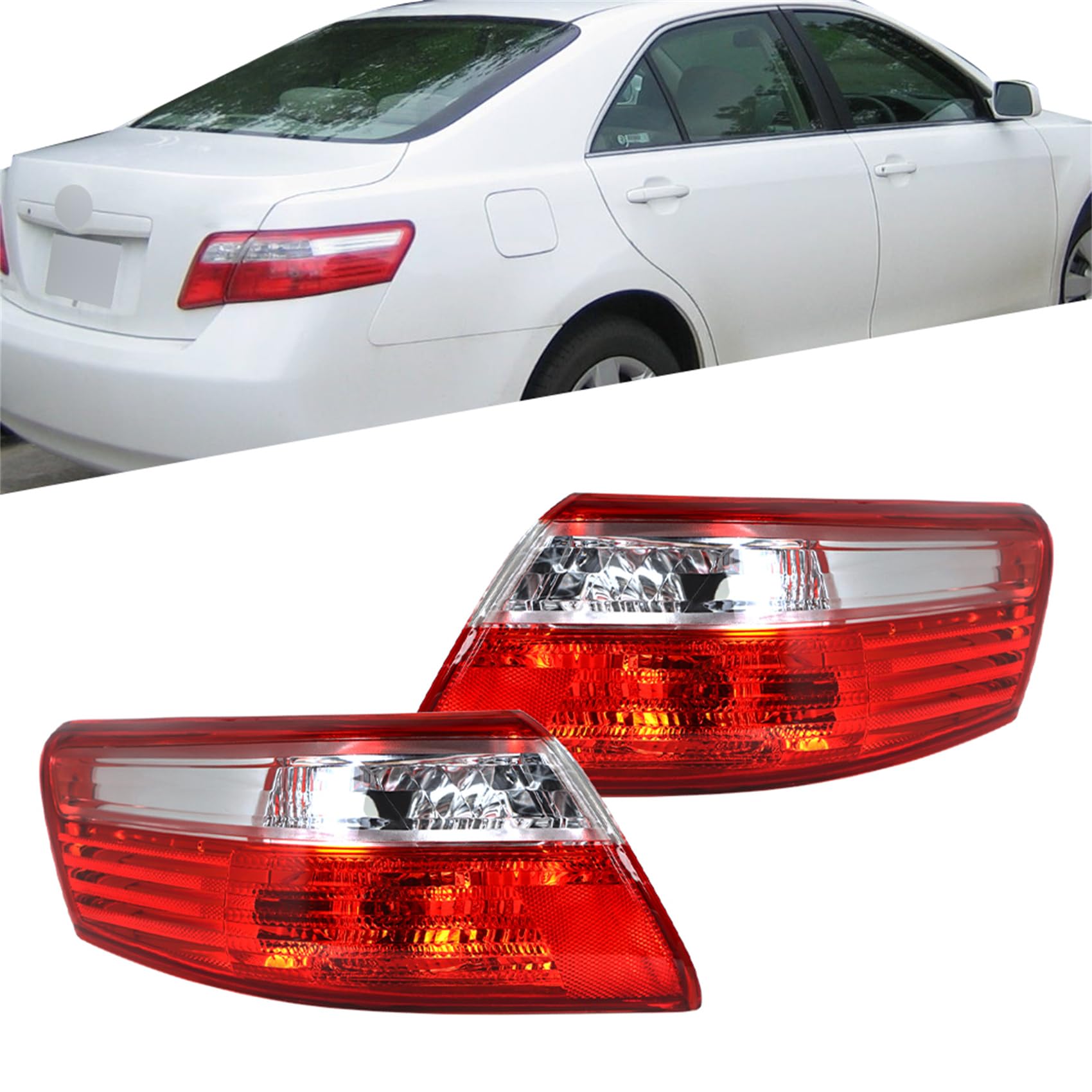 2007-2009 Toyota Camry Replacement Tail Lights - LH+RH Pair (Driver & Passenger Side) - OEM Style LED Rear Outer Light Assembly - Perfect for Night Driving & Car Restoration Projects