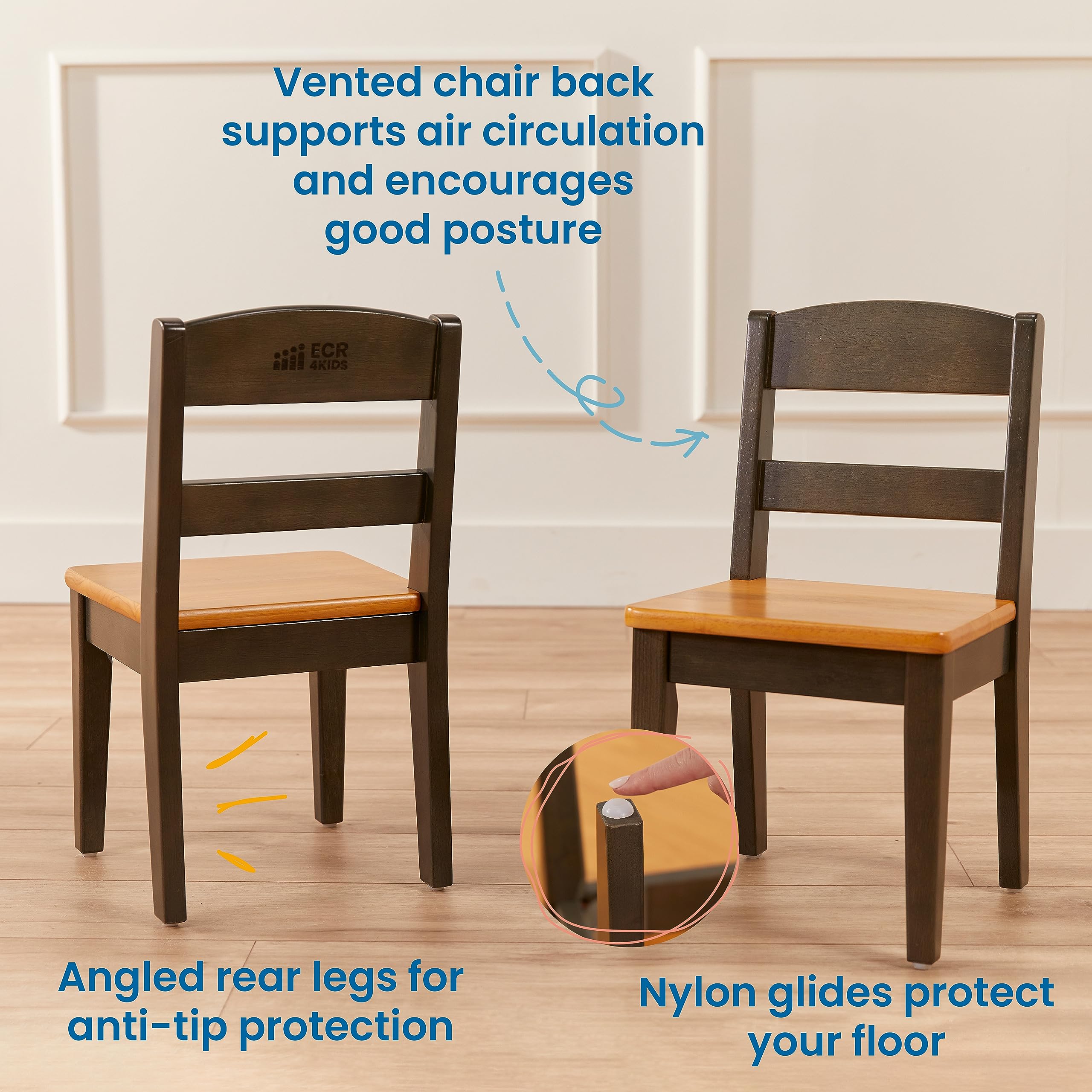 ECR4Kids Hideaway Table and Chair Set - 3-Piece Kids Furniture in Honey/Grey Wash - Perfect for Playrooms, Classrooms & Homeschooling