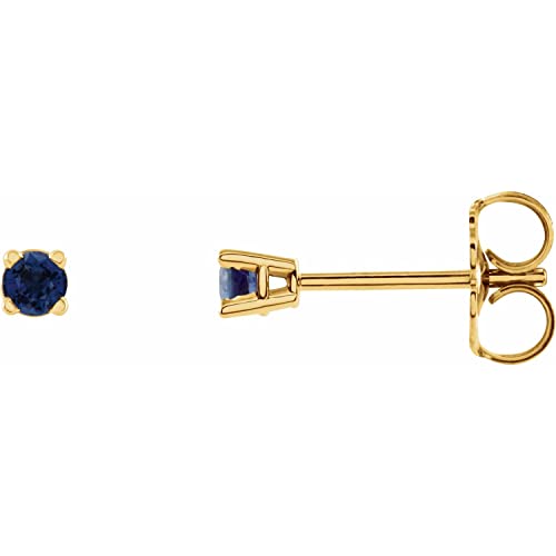 14K Yellow Gold Natural Blue Sapphire Stud Earrings for Women - 2.5mm Round Cut Friction Post Backings | Elegant Everyday Jewelry & Perfect Gift for Birthdays, Anniversaries and Special Occasions