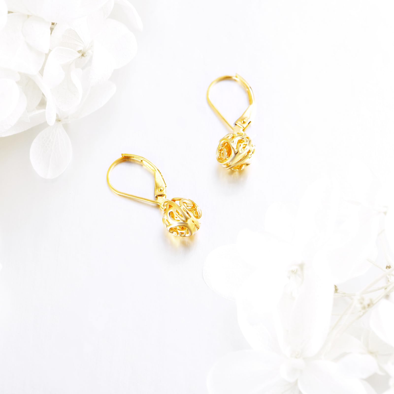 14K Solid Gold Sun Moon Earrings for Women - Elegant Filigree Teardrop Dangle Earrings with Secure Leverback Closure - Perfect Mothers Day Gift, Birthday Present for Girlfriend - Ideal for Weddings, Date Nights and Special Occasions