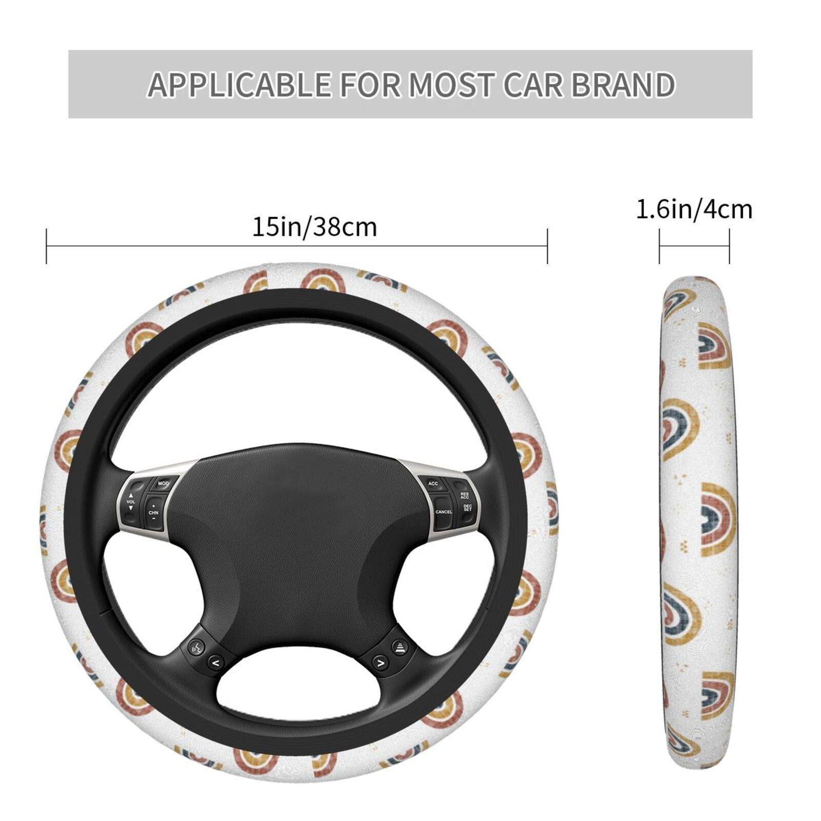 Rustic Bohemian Retro Rainbow Steering Wheel Cover for Cars - Universal 15 Inch Design for Women, Men & Girls - Enhance Comfort & Style for Daily Commutes & Road Trips
