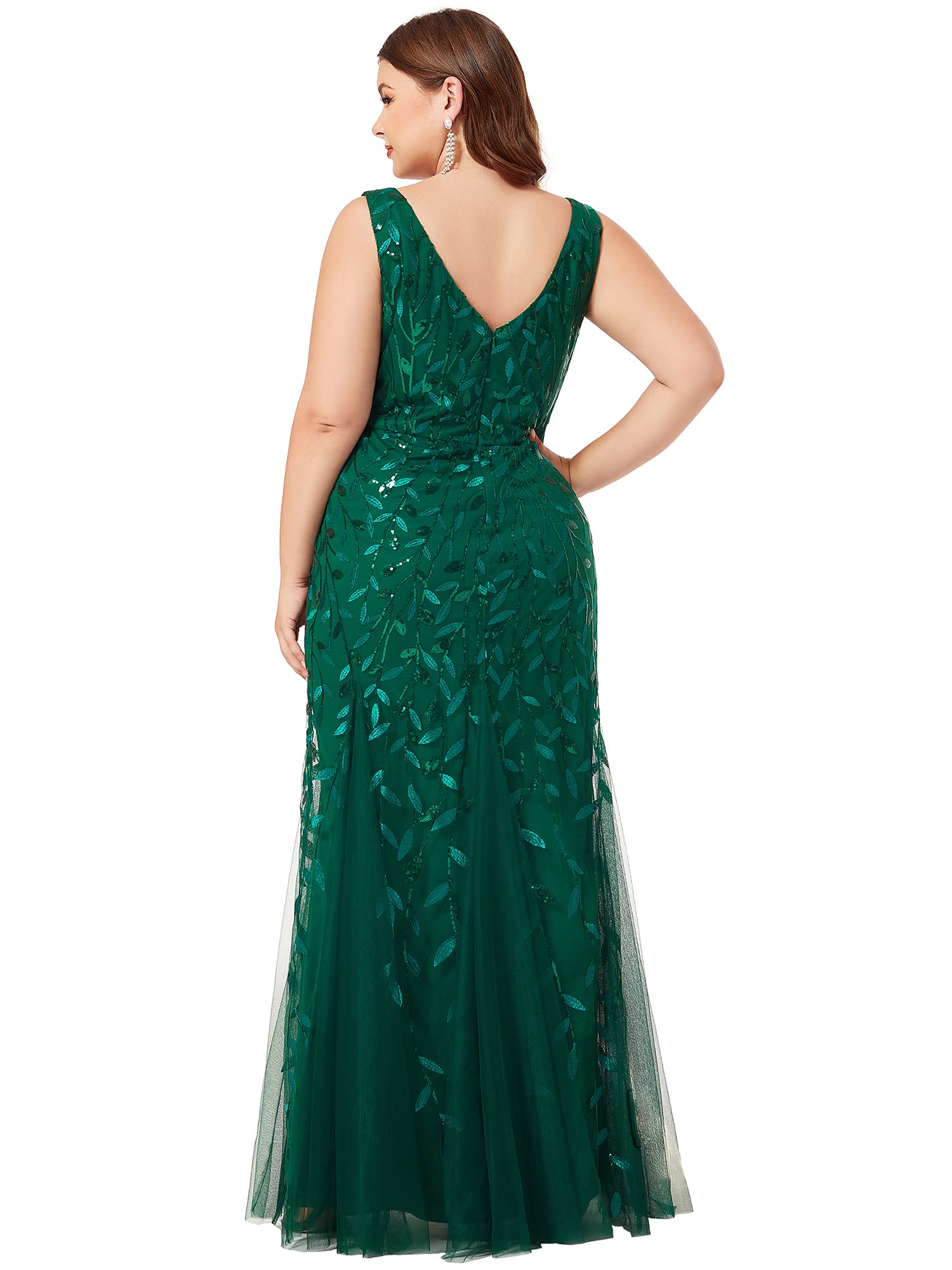 Ever-Pretty Women's Sequin V-Neck Sleeveless Bodycon Mermaid Evening Gown Plus Size Prom Dress 07886-PZUSA - Perfect for Formal Events, Weddings & Special Occasions