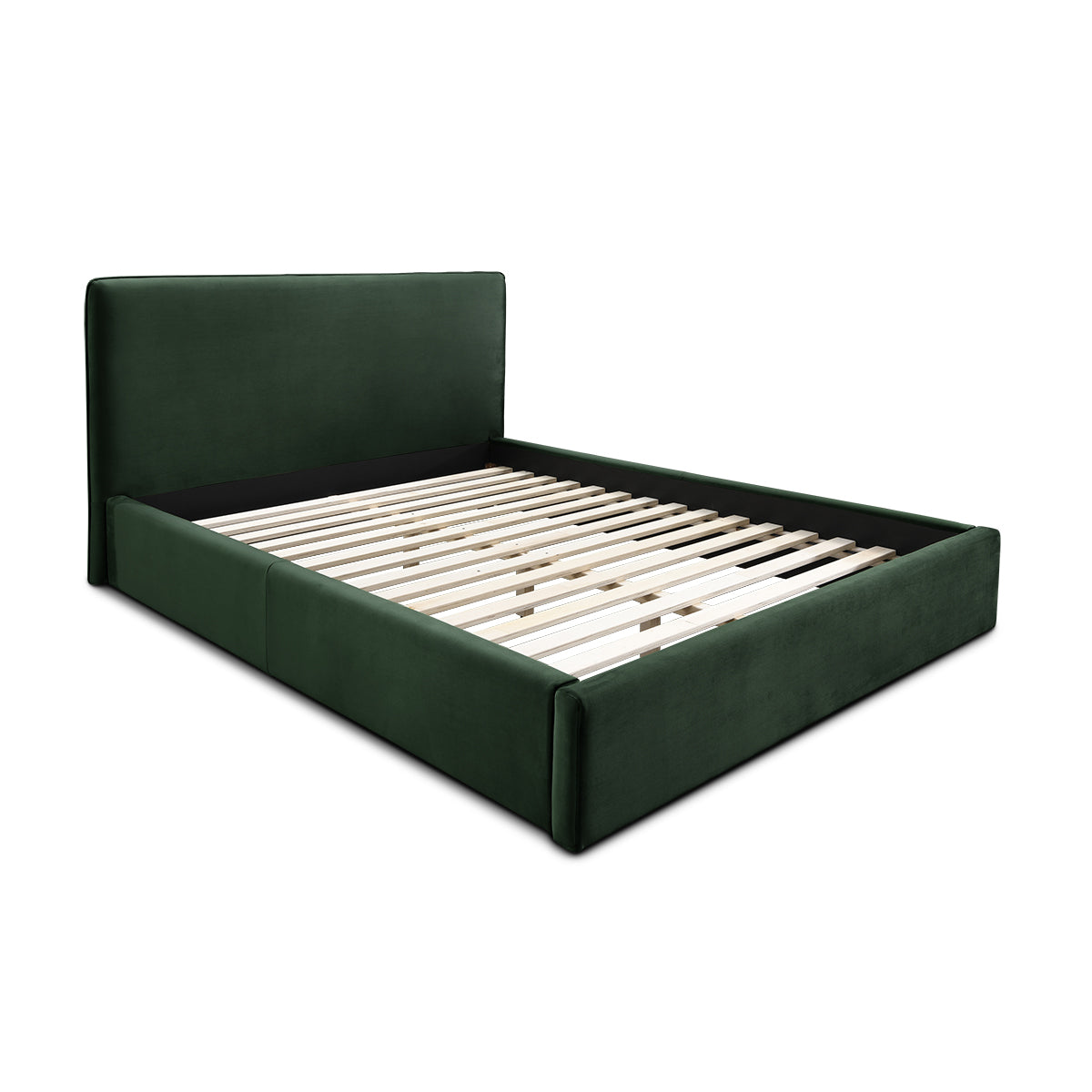 Luxury Velvet Queen Bed Frame - Forest Green Upholstered Platform Bed with Wooden Slats | Perfect for Modern Bedroom, Guest Room & Master Suite