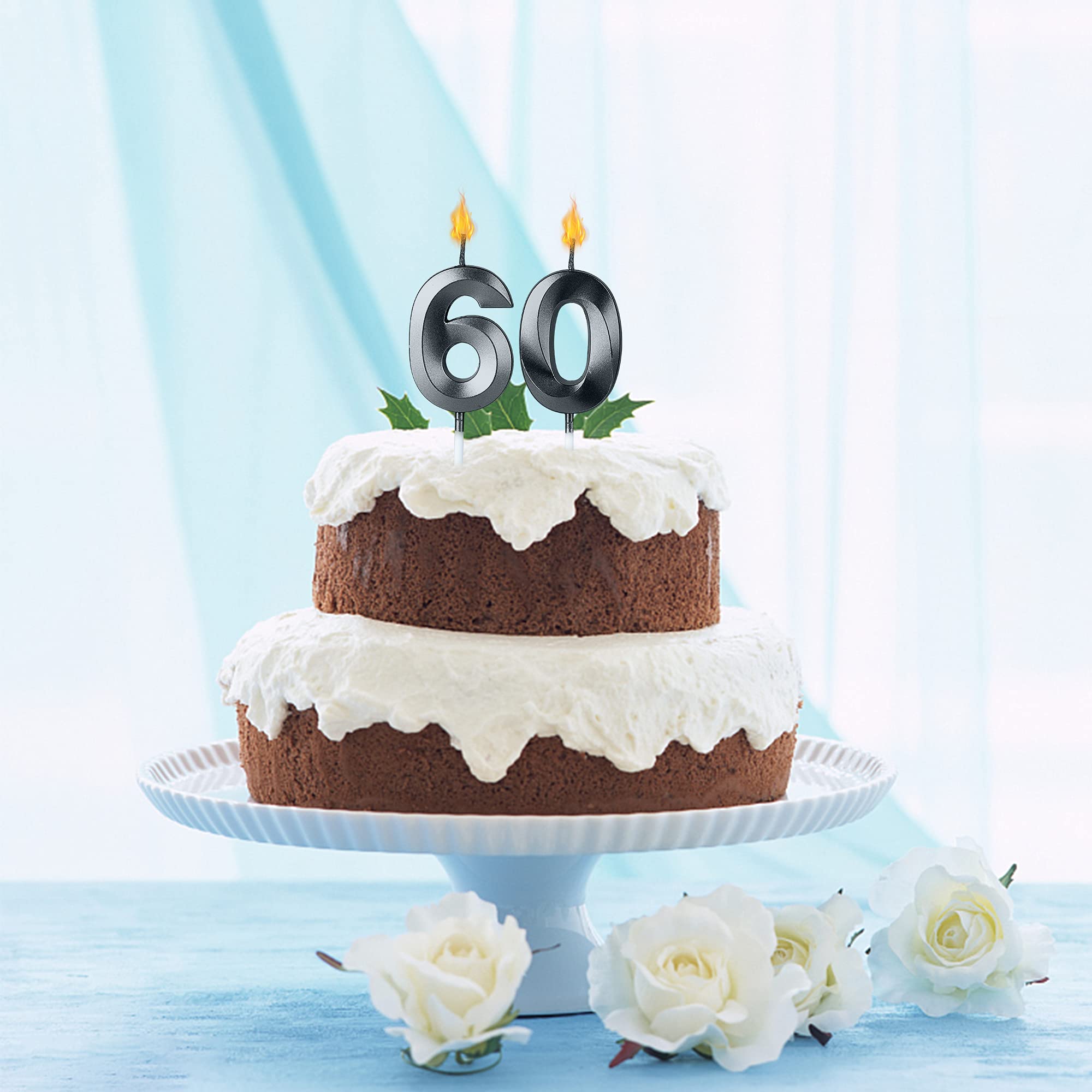 Black 55th Birthday Candles for Cakes - Number 55 Glitter Cake Topper for Anniversary, Wedding & Party Decorations - Perfect for Birthday Celebrations, Milestone Parties & Special Occasions
