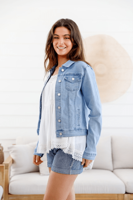 Vintage Denim Jacket for Women - Mid Blue Wash, Relaxed Fit, Country Style (CGJ1569) | Perfect for Casual Outings, Layering & Outdoor Adventures