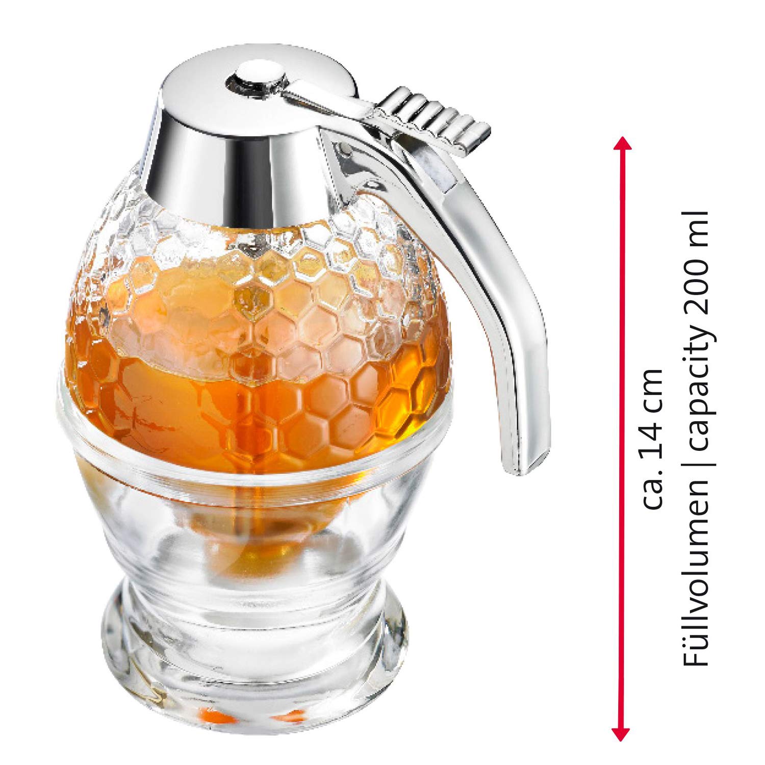 Westmark Honey Dispenser Deluxe - 200 mL/6.8 oz Clear Glass Honey Drizzler with Drip-Free Spout | Perfect for Tea, Coffee, Pancakes & Baking | Kitchen & Breakfast Essential