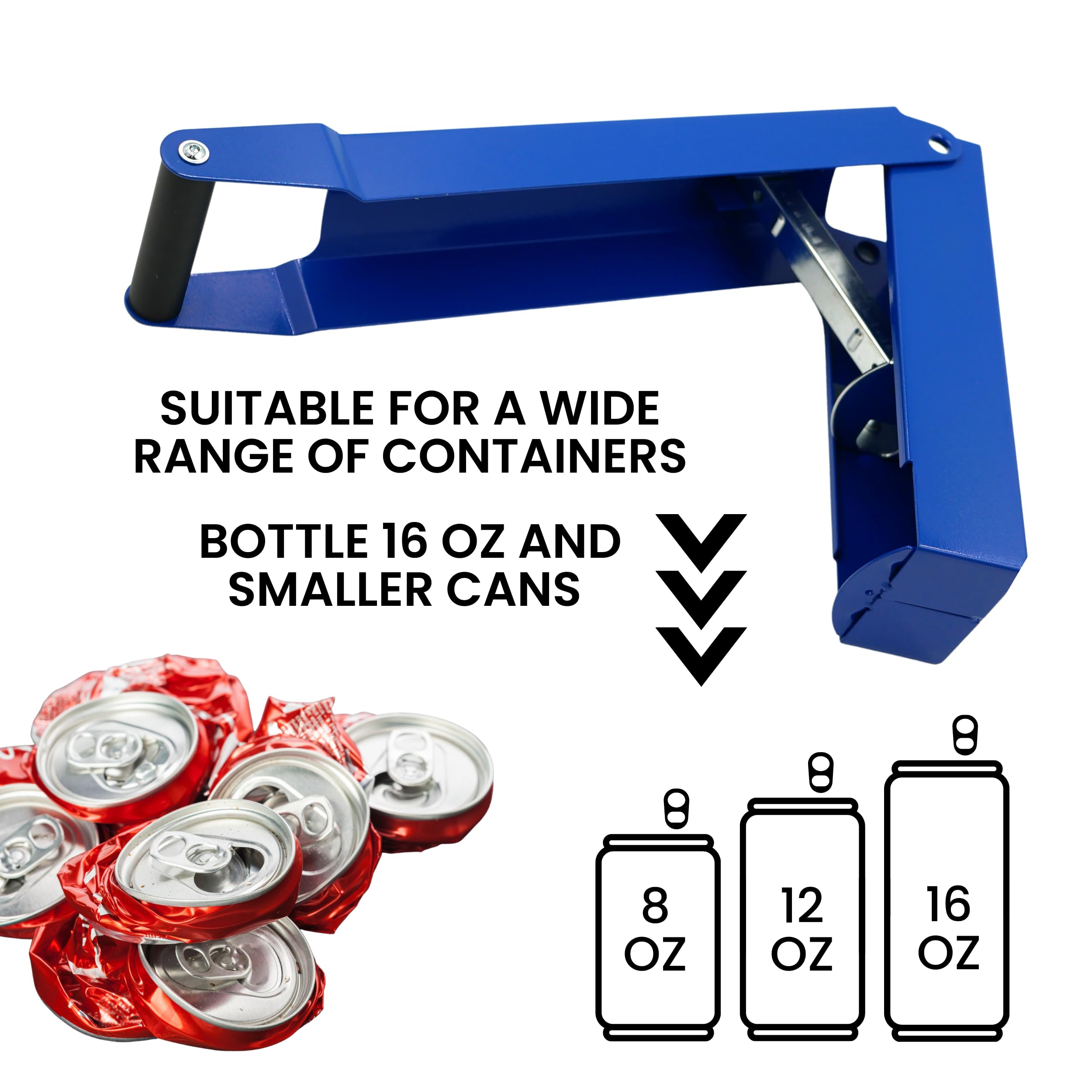 Heavy Duty Wall Mounted Can Crusher for Recycling - Blue Aluminum Can Compactor for Soda, Beer & Plastic Bottles | Perfect for Home, Garage & Recycling Centers | Eco-Friendly Waste Reduction Solution