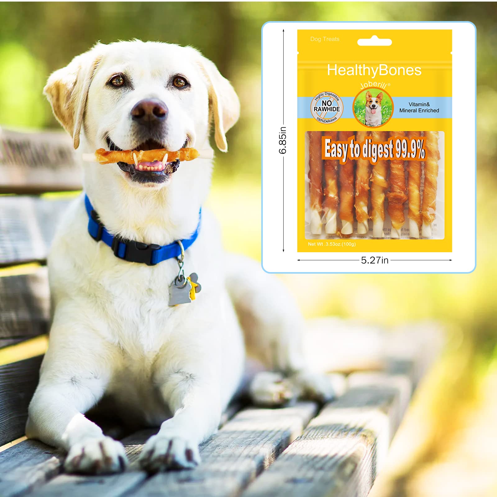 HealthyBones Natural Chicken Breast Wrapped Dog Treats for Carolina Dogs & Medium Hound Breeds - 36 Count, High-Protein Training Snacks for Active Dogs