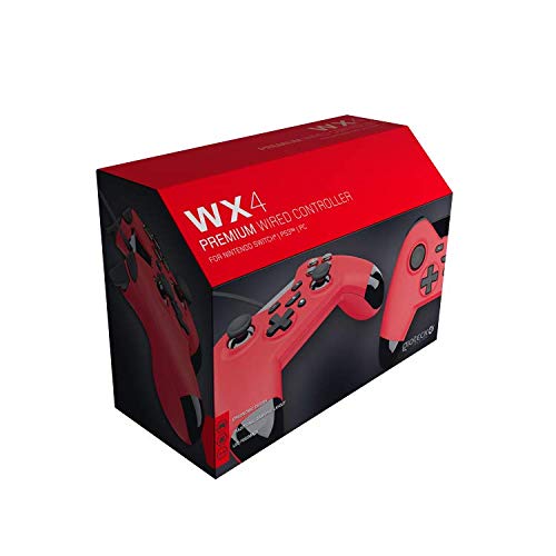 Gioteck WX4 Wired Gaming Controller for Nintendo Switch, PS3 & PC - Red | Ergonomic Design for Comfortable Play | Perfect for Fighting Games, Racing & Multiplayer Sessions