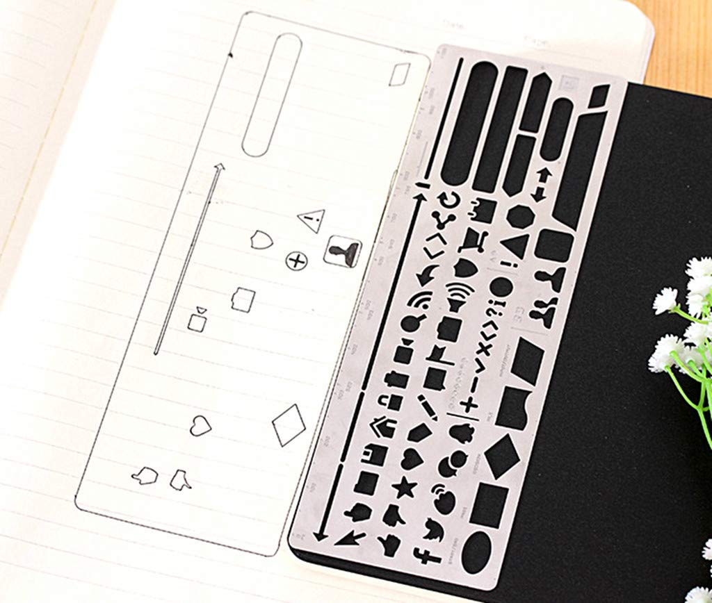 Premium Bullet Journal Stencil Set - 4pcs Stainless Steel Ruler Drawing Templates with Hollow Icons for Scrapbooking, Card Making, Planner & DIY Crafts | Perfect for Journaling, Calligraphy, and Creative Projects