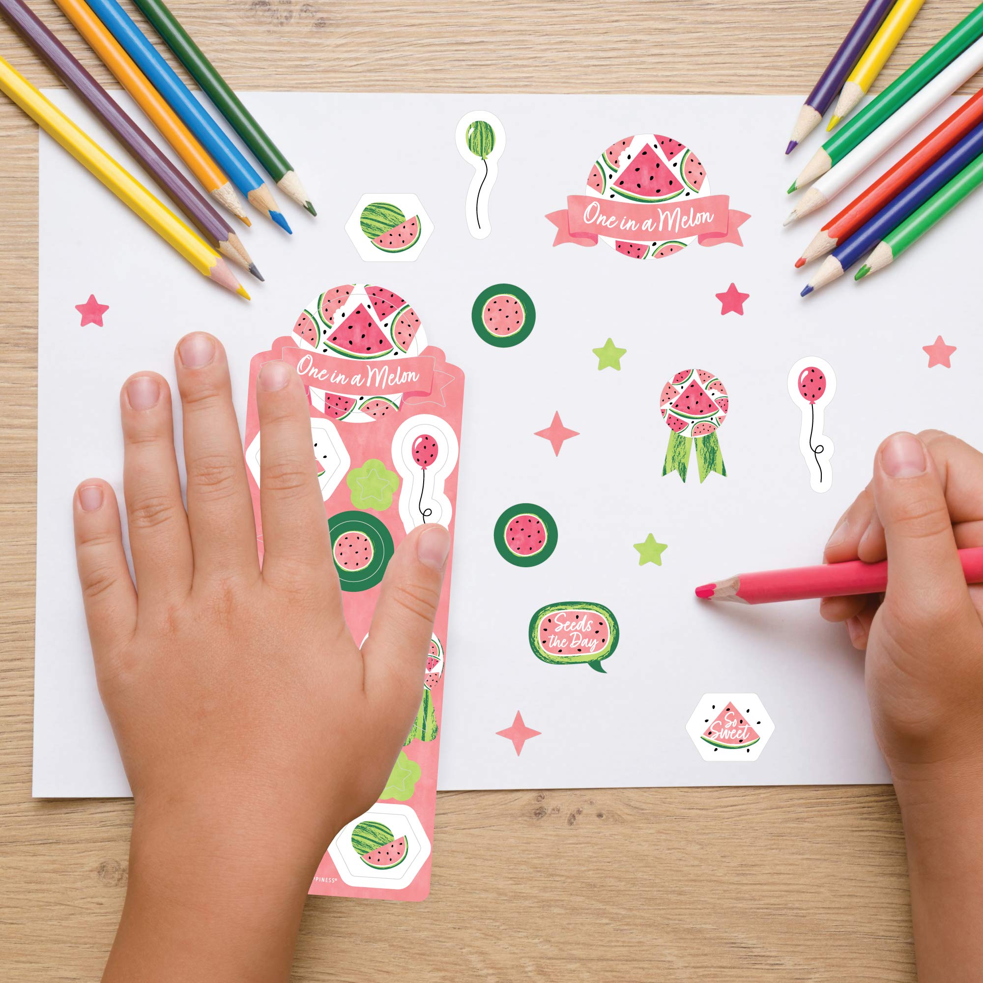 Sweet Watermelon Birthday Party Favor Stickers for Kids - 16 Sheets (256 Stickers) - Fun Summer Party Decorations, Classroom Rewards & Scrapbooking Supplies