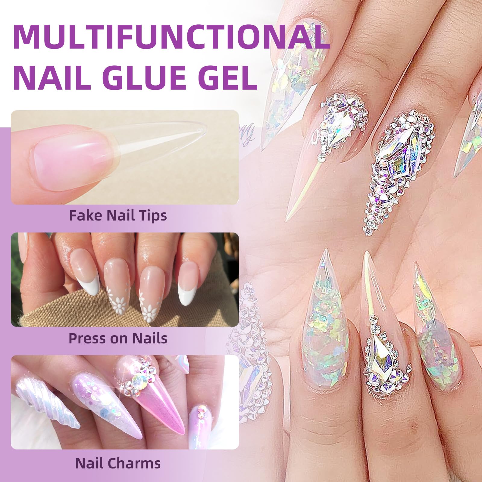Upgraded Semi-Solid Nail Glue - 2 Pack Super Strong Nail Adhesive Gel for Press On Nails & Tips | 10 Second Quick Dry, No UV Lamp Needed | 28+ Days Long Lasting | 10g Nail Glue for Home & Salon Use | Perfect for DIY Manicures, Nail Extensions & False Nail Application