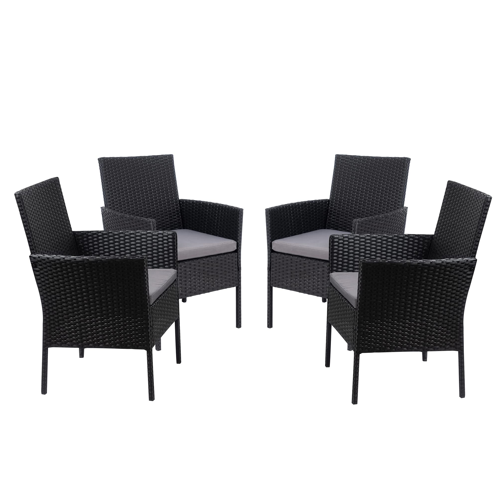 Walsunny 4-Piece Indoor/Outdoor Wicker Dining Set with Gray Cushions - Patio, Porch, Garden, Backyard Bistro Furniture for Relaxing & Entertaining