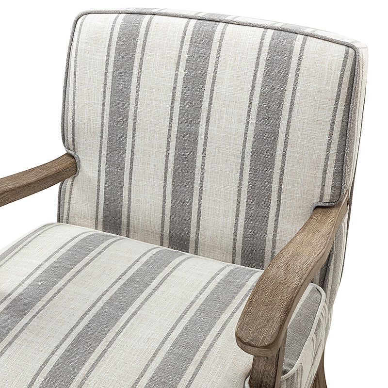 Randolph Romantic Upholstered Stripes Armchair with Solid Wood Armrests - Comfortable Living Room Accent Chair for Home Decor & Relaxation