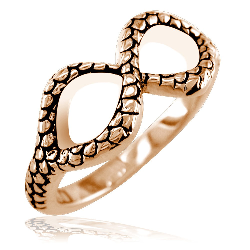 18K Rose Gold Infinity Ring with Black Reptile Scale Design - Elegant Jewelry for Women, Perfect for Gifts, Anniversaries, and Special Occasions