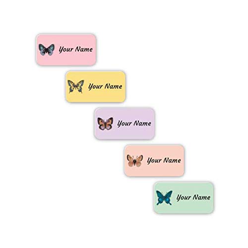 70 Personalized Laundry-Safe Stick-EEZ™ Clothing Labels (Butterflies Design) - No Sew No Iron Washer & Dryer Safe - Oliver's Labels - Perfect for Kids School Clothes, Camp Gear & Daycare Items