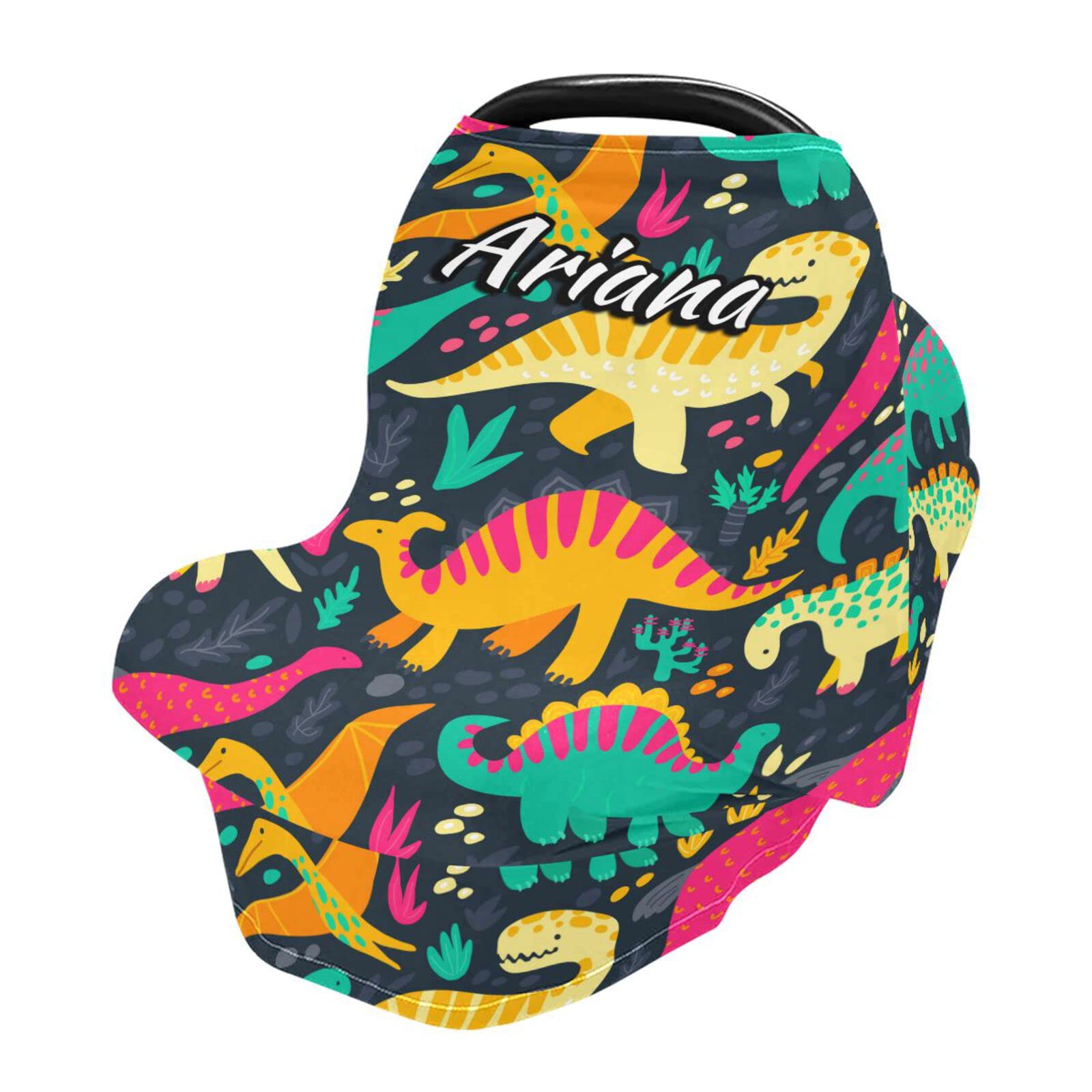 Custom Personalized Dinosaur Baby Car Seat Cover - Stretchy Infant Stroller Canopy for Boys & Girls - Multi-Use Nursing Cover & Sunshade - Perfect for Travel, Shopping & Outdoor Adventures
