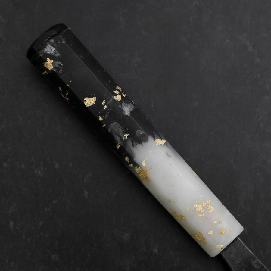 Premium Santoku Knife - Blue Steel #2 Kurouchi Finish with Ocean Black & White Gold Handle - 165mm Japanese Chef Knife for Slicing, Dicing, and Chopping Vegetables, Meat, and Fish - Perfect for Home Cooks and Professional Chefs