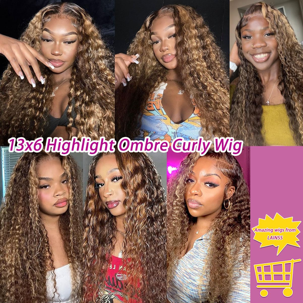13x6 Highlight Deep Wave Lace Front Wigs Human Hair 210% Density Deep Curly Human Hair Wig Pre Plucked 28inch P4/27 Ombre HD Lace Frontal Wigs for Women - Perfect for Daily Wear, Parties, Cosplay & Special Occasions