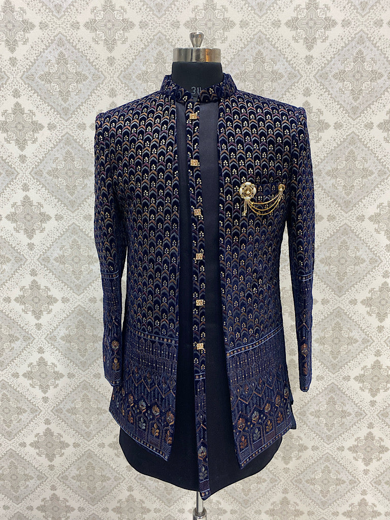 Elegant Blue Sherwani for Men - Premium Wedding & Party Attire (D212) | Perfect for Indian Weddings, Festivals & Special Occasions