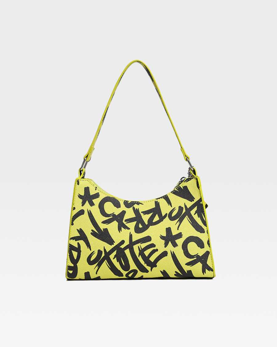 Trendy Yellow Graffiti Shoulder Bag for Women & Men - Stylish Crossbody Purse for Streetwear, Travel & Daily Use
