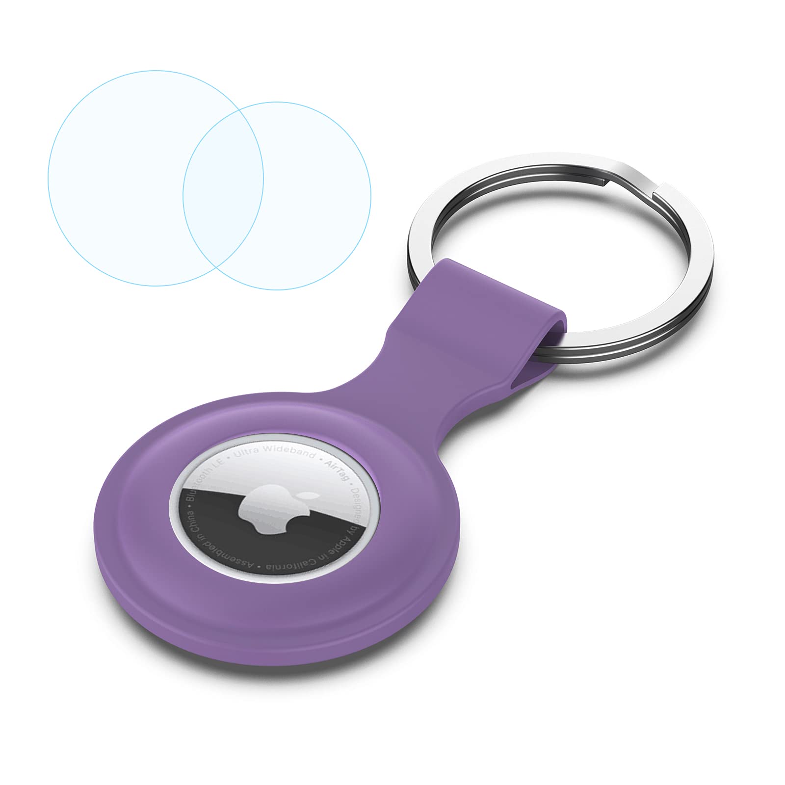 Silicone Airtag Case with Keychain - Shockproof & Anti-Scratch for Keys & Pets (Light Purple) - Perfect for Dog Collars & Keyrings