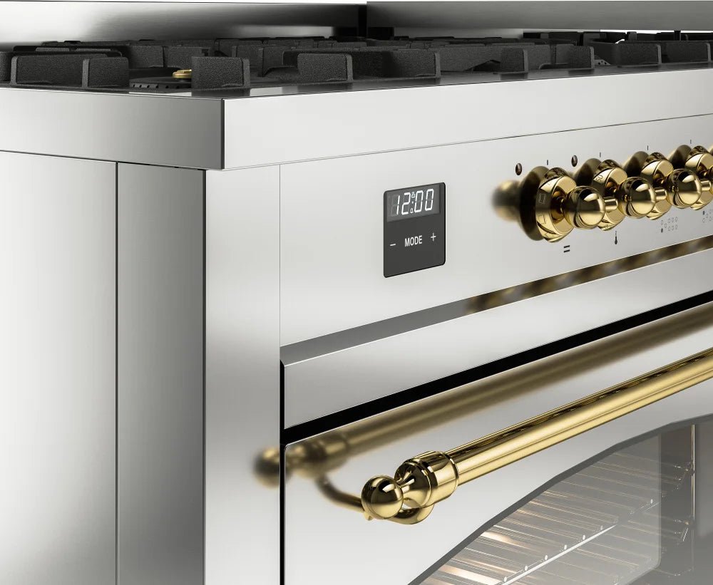 ILVE Nostalgie II 60-Inch Dual Fuel Natural Gas Range with Brass Trim - Stainless Steel Professional Stove for Gourmet Cooking | Perfect for Home Chefs & Luxury Kitchens