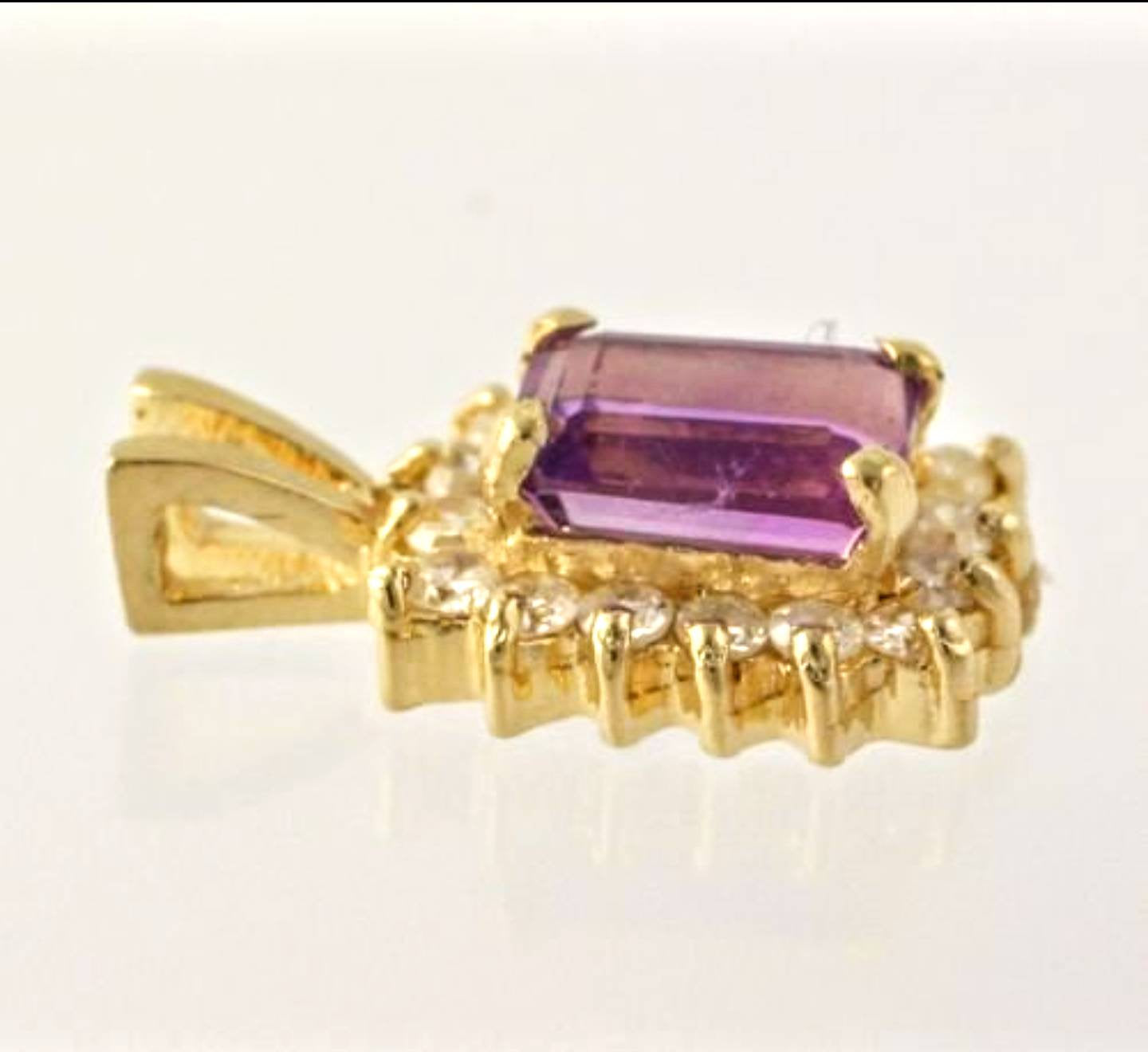 Solid Sterling Silver or Gold Natural Amethyst Halo Pendant Necklace with Chain | Cluster Accented White Topaz 6x4mm & 10x8mm Emerald Cut | Custom Made Jewelry for Gifts, Weddings & Special Occasions